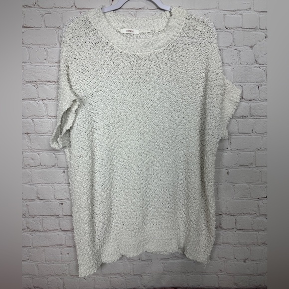 CHERISH ANTHROPOLOGIE short sleeve white open‎ knit sweater, sz L - Picture 1 of 5